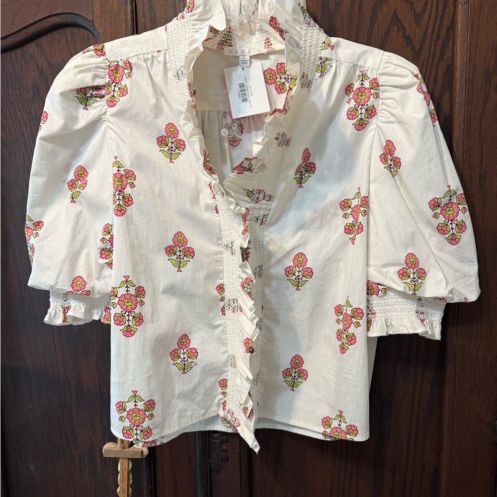 Karlie Floral Ruffle Blouse - Cream and Pink